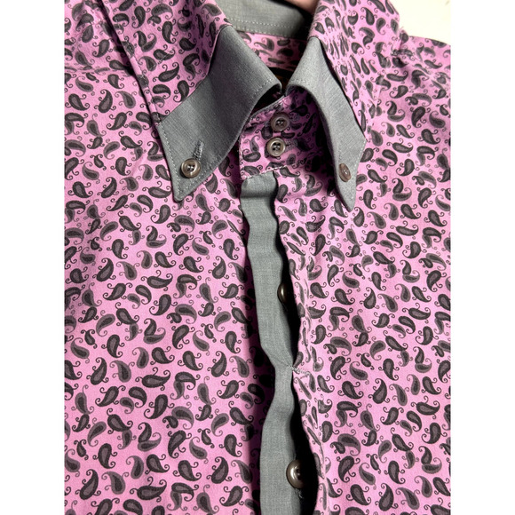 STYLISH DAST CARDIN MENS PINK AND GRAY LONG SLEEVE BUTTON UP SHIRT SIZE LARGE - Picture 6 of 12